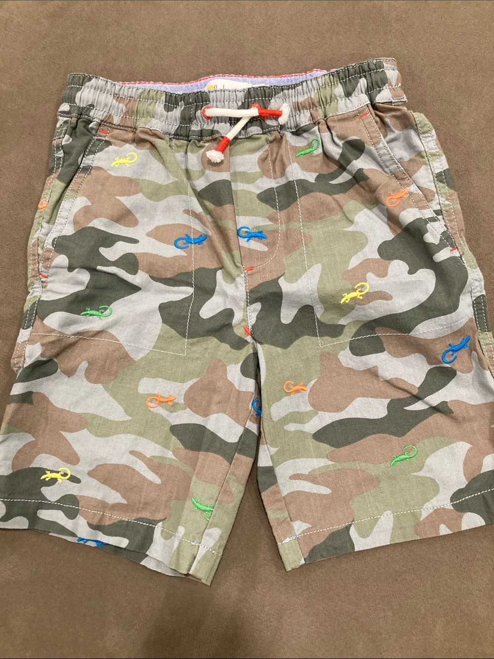 Boden Boys Camouflage Pull-On Shorts with Lizard Embroidery